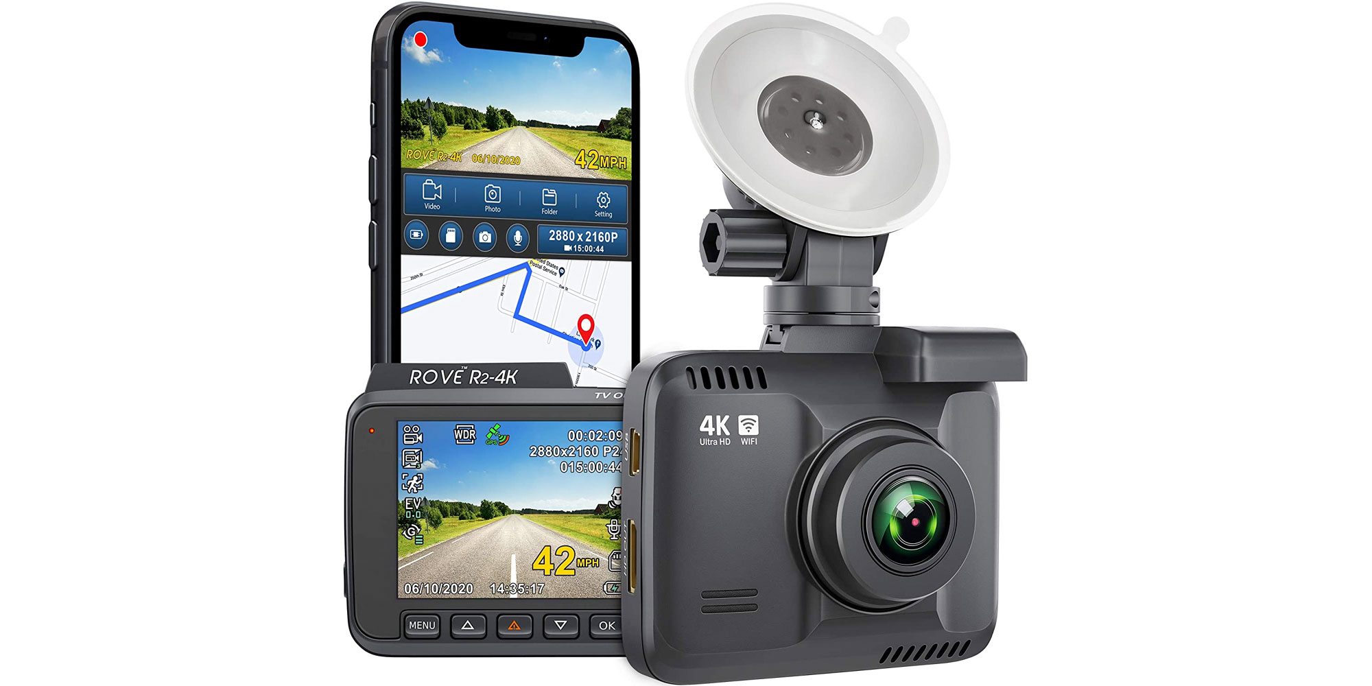 Rove R2-4K Dash Cam for Cars Ultra HD 2160P Dash Camera Built-In