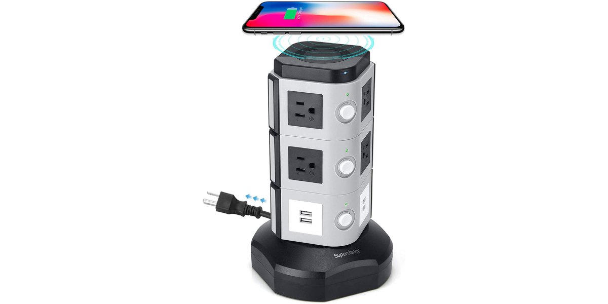 Smartphone Accessories Surge Protector Tower with 10W/7.5W Qi, USB, AC