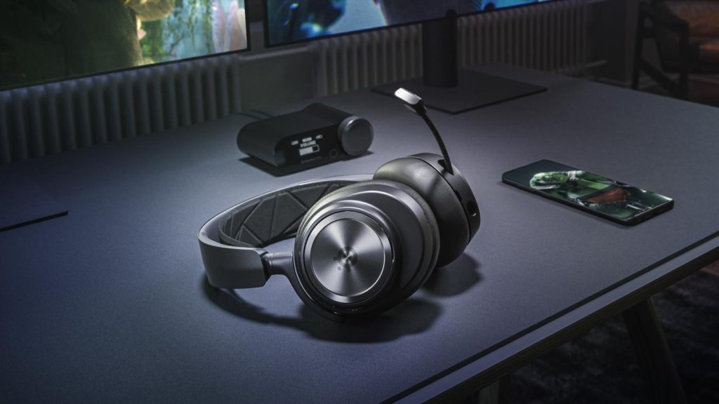 steelseries arctis nova pro wireless gaming headset and phone desk