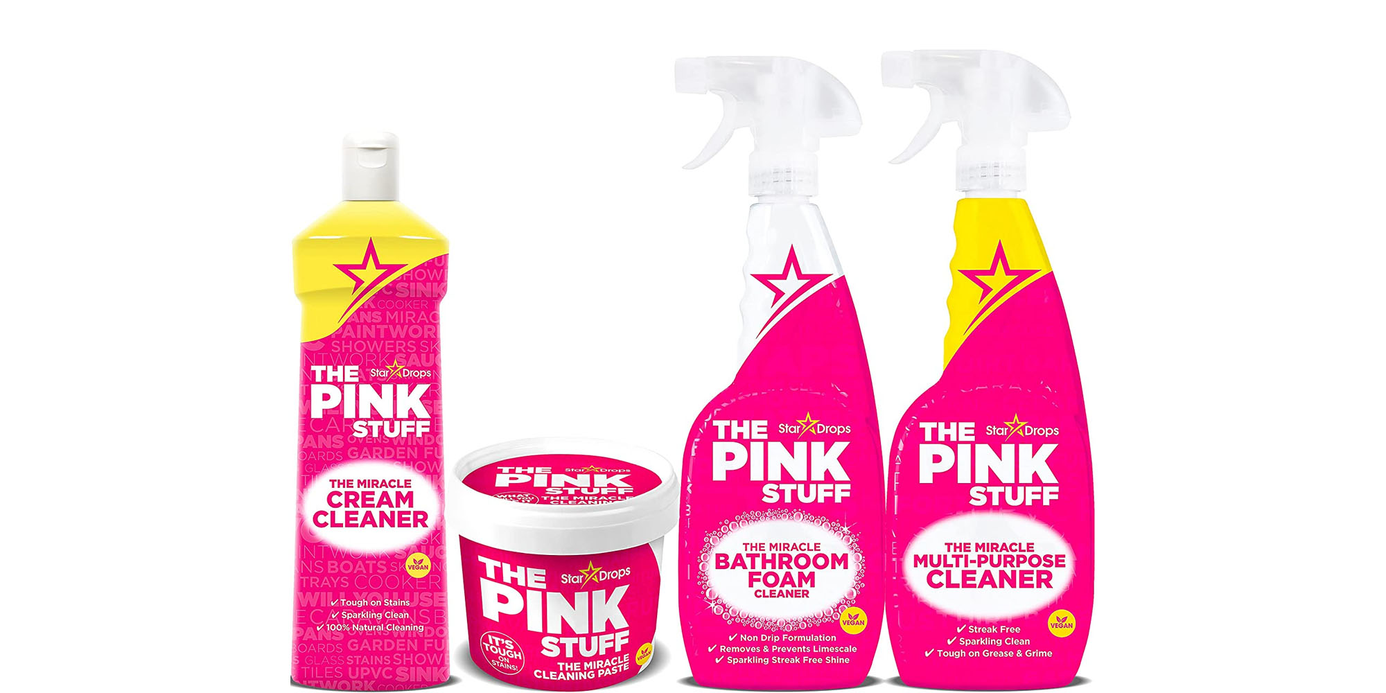 Stardrops - The Pink Stuff - Ultimate Bundle - The Miracle Cleaning Paste, Multi-Purpose Spray, Cream Cleaner, Bathroom Spray (1 Cleaning Paste, 1