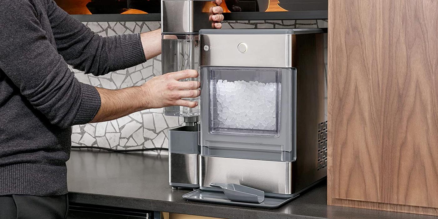 GE's Profile Opal countertop nugget ice maker with side tank falls