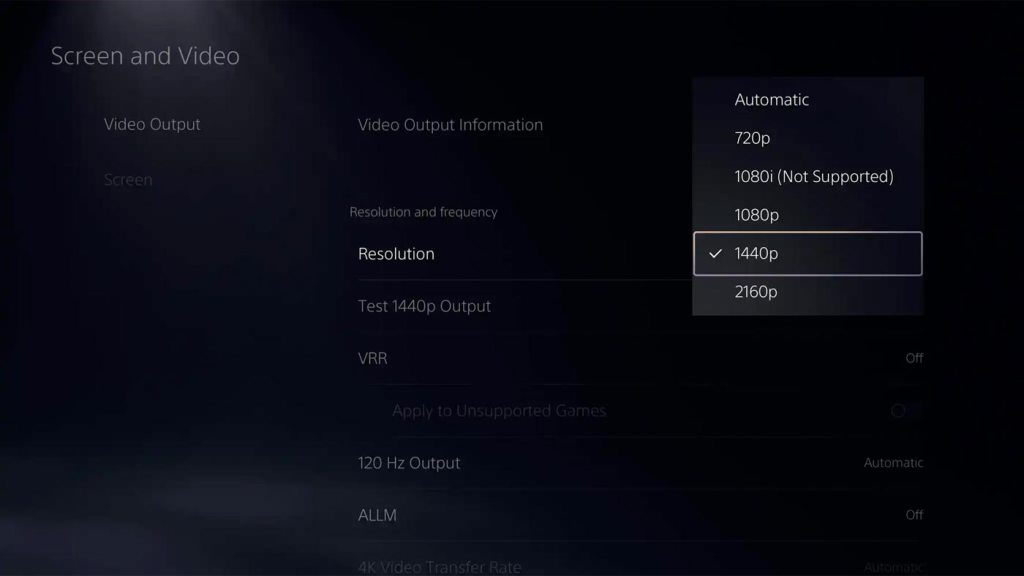 playstation 5 1440p support
