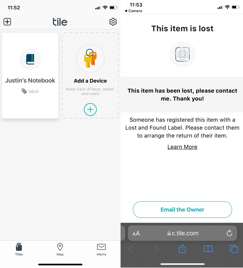 Tile Lost and Found Labels screenshot review