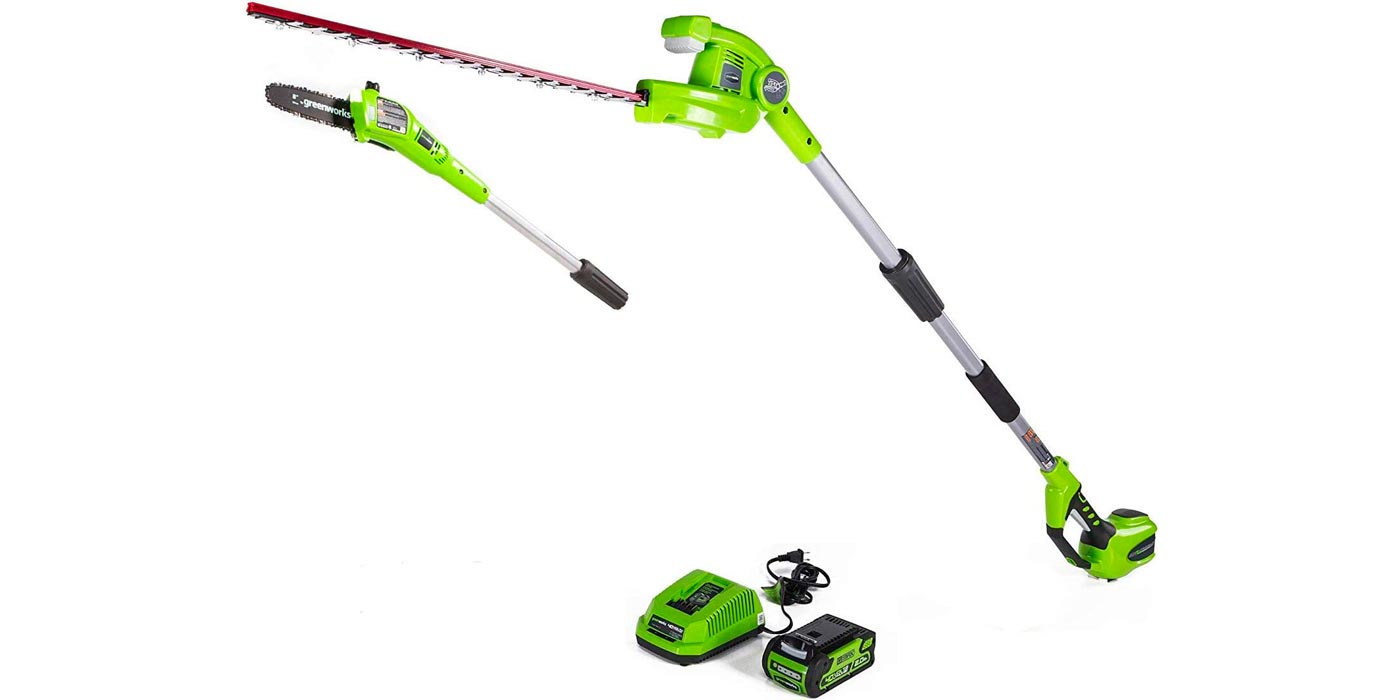 Greenworks 8inch pole saw and 20inch hedge trimmer combo hits 154