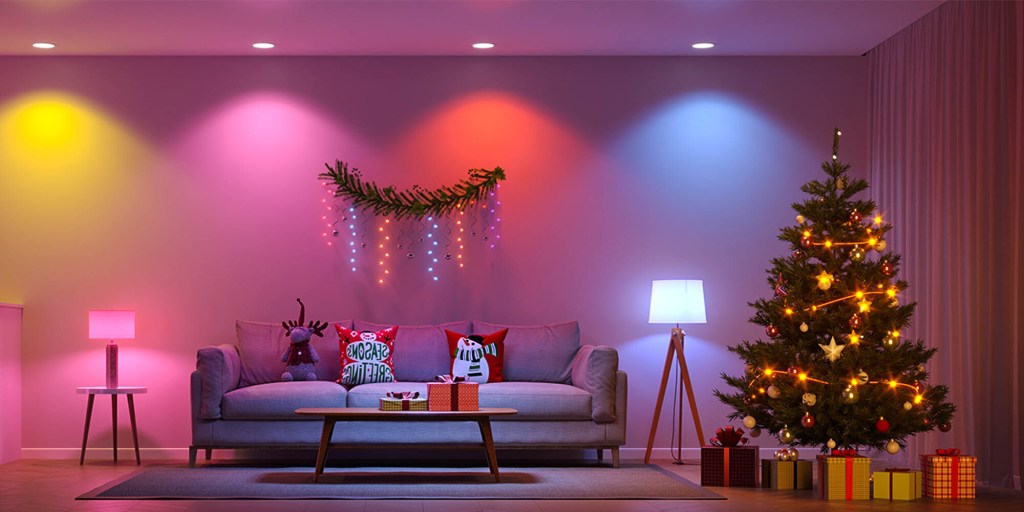 a living room with a Christmas tree