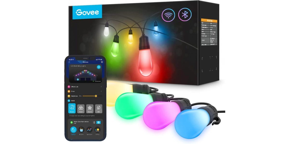 Govee RGBIC 96-foot 30-bulb outdoor LED string light kit illuminates ...