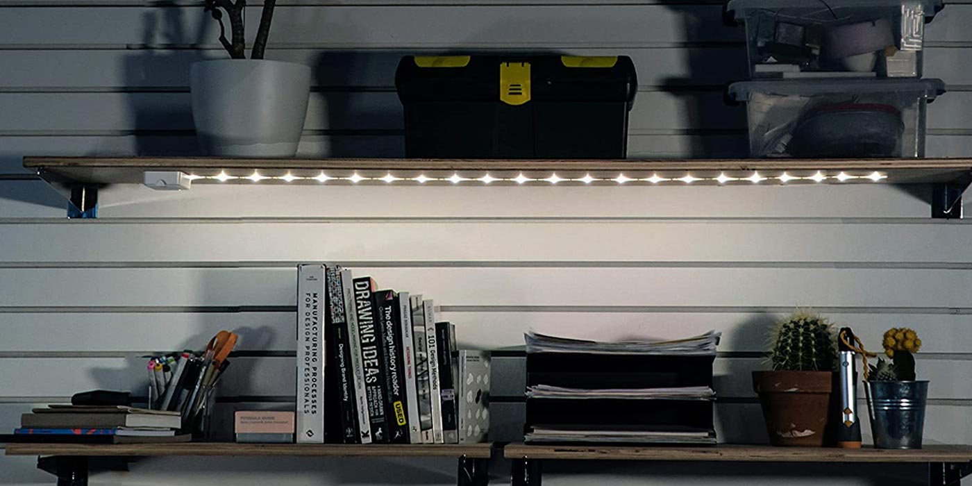 Pantry with under shelf LED lighting