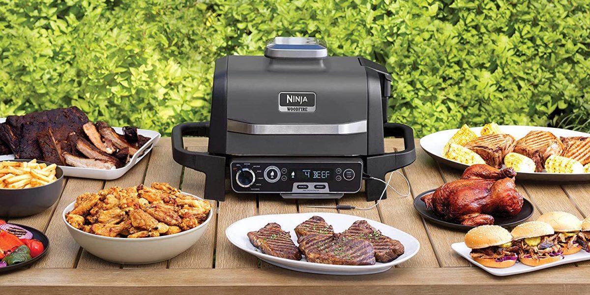 Ninja OG751 Woodfire Pro Outdoor Grill with Built-In Thermometer, 7-in-1 Master Grill, BBQ Smoker, & Outdoor Air Fryer Plus Bake, Roast, Dehydrate