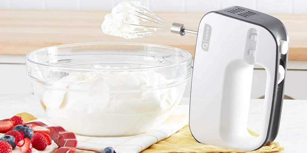 Dash's SmartStore Deluxe Electric Hand Mixer includes a milkshake