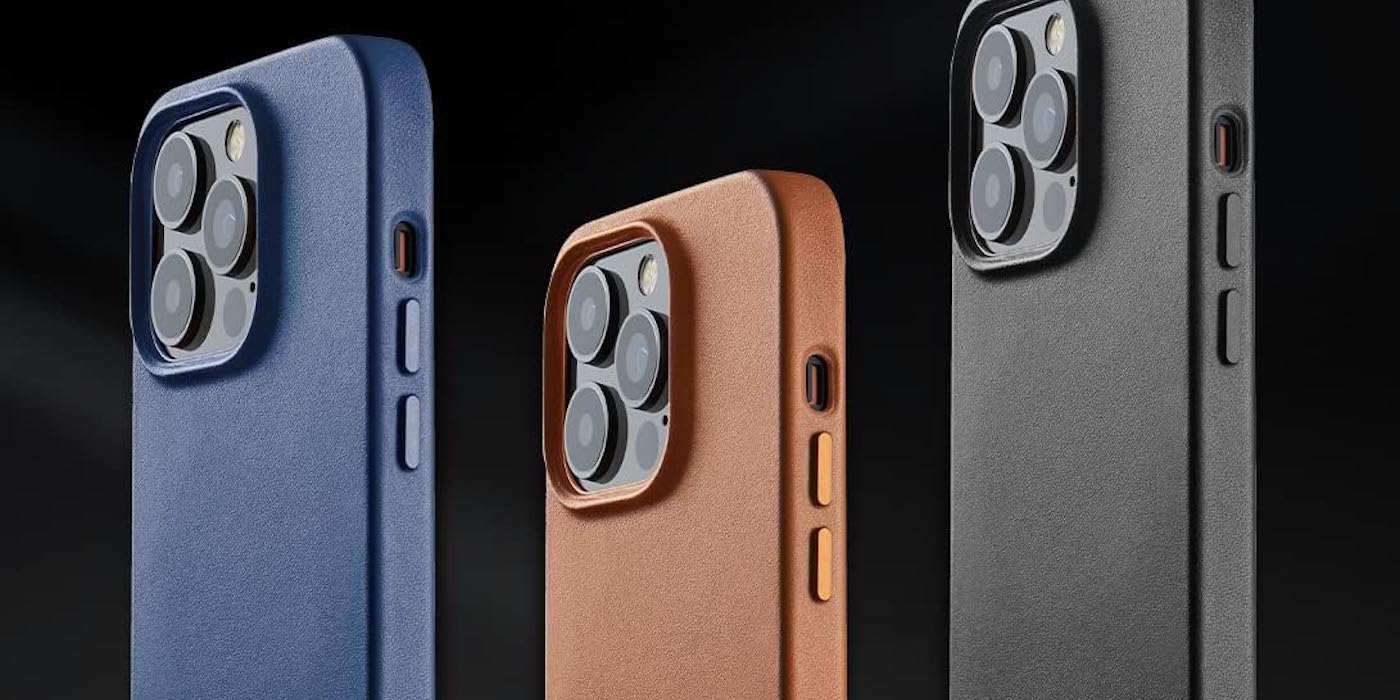 Leather iPhone 14 cases from MUJJO with metal buttons
