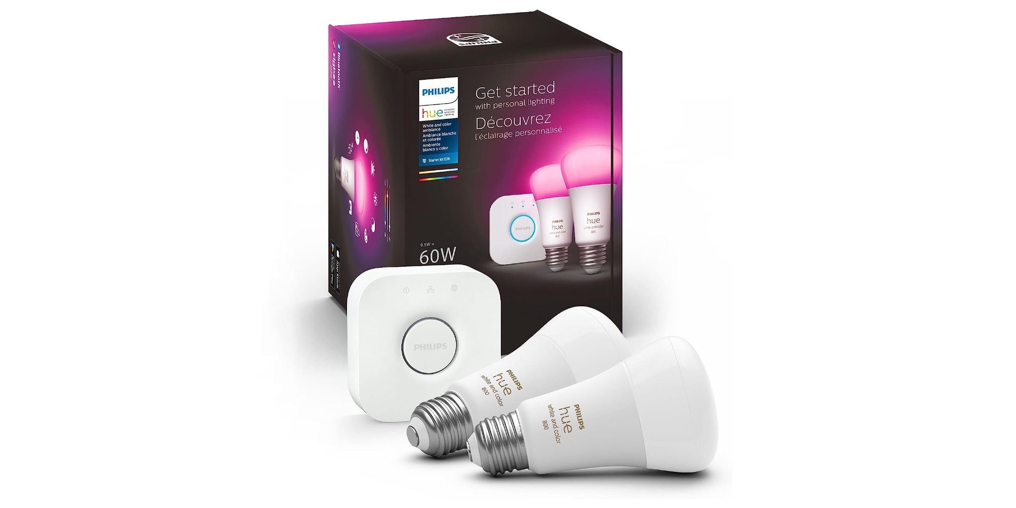 This HomeKit Philips Hue starter set includes two color bulbs and