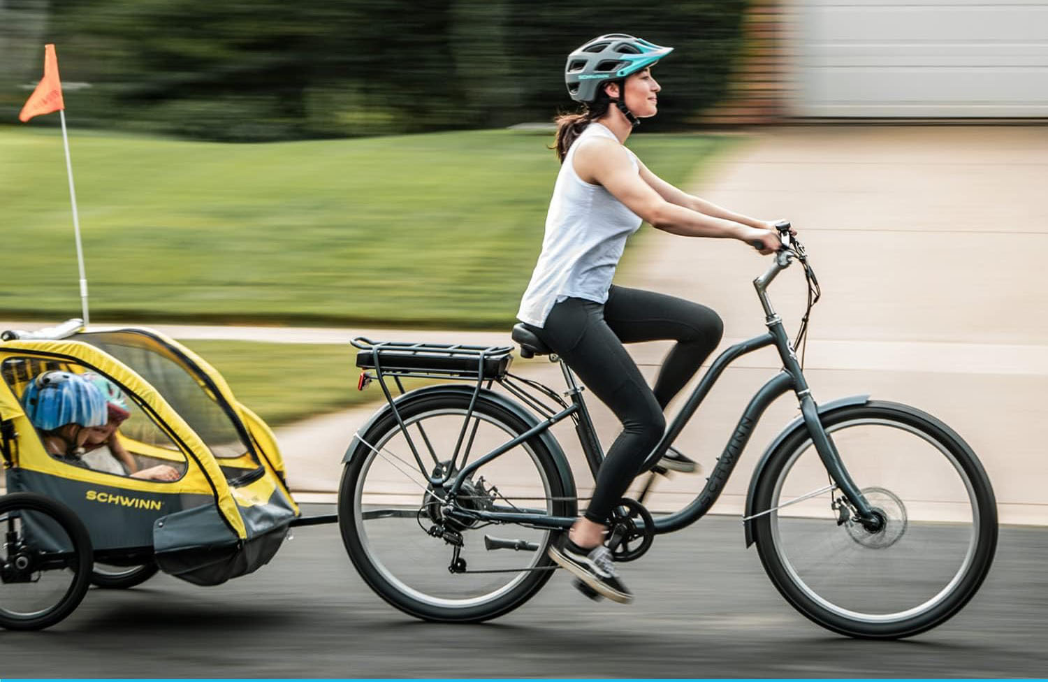 a person riding on the back of a bicycle