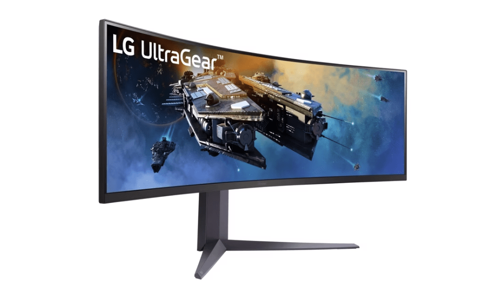 The front-right side of the LG UltraGear 45-inch curved gaming monitor