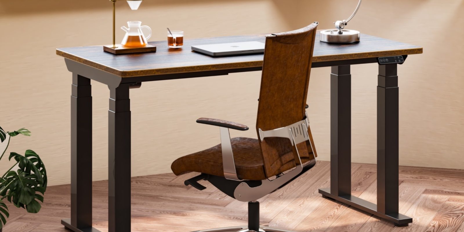 a chair sitting in front of a wooden table