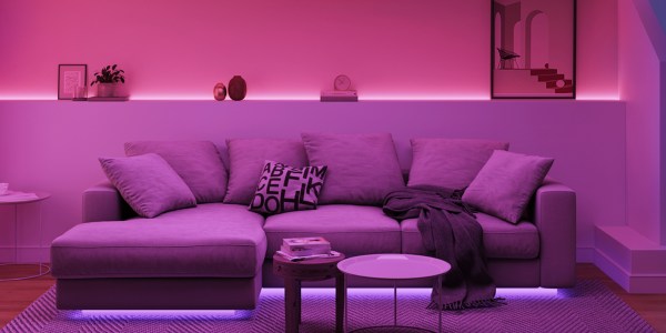 a purple couch in a room