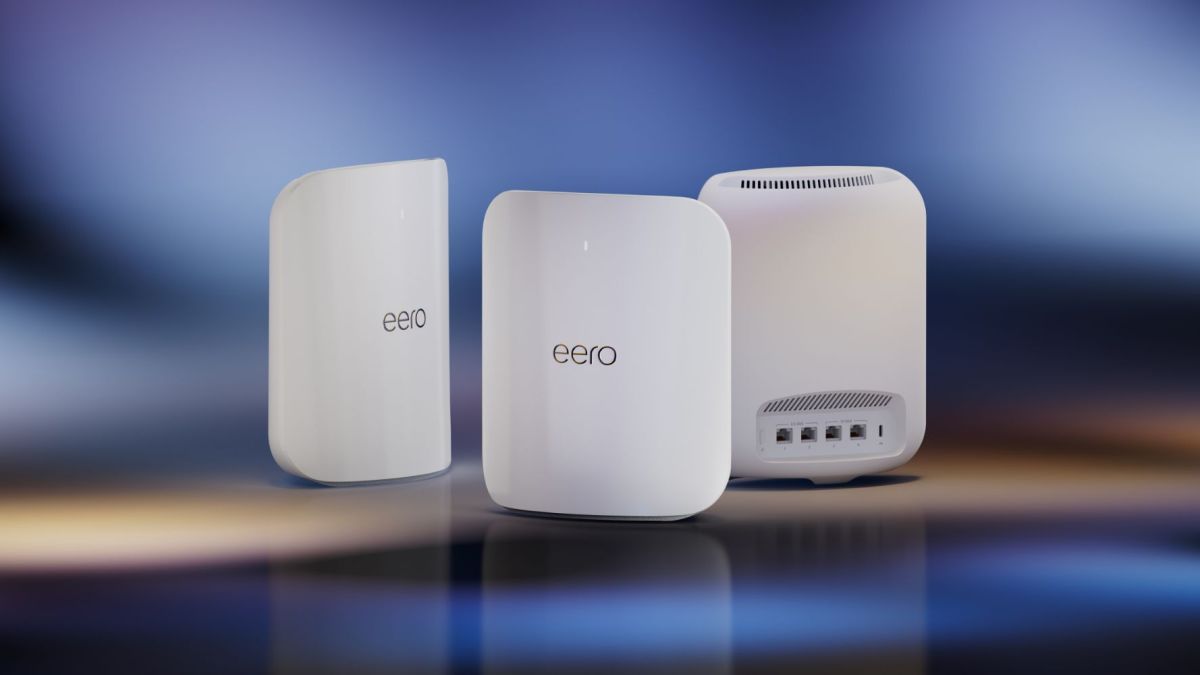 Render of the eero Max 7 wi-fi mesh system.