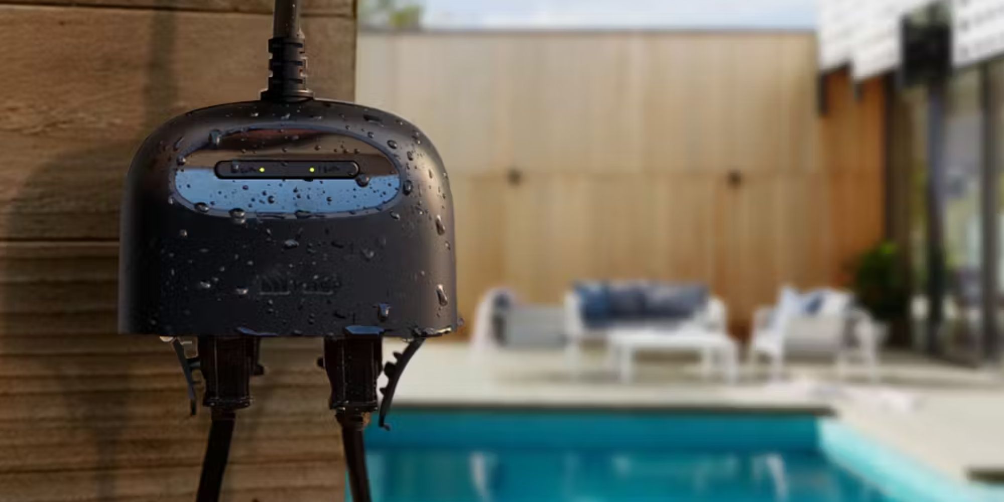 Kasa outdoor smart plug handing by the pool.