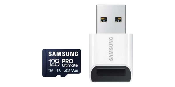 Render of Samsung PRO Ultimate microSD and reader.