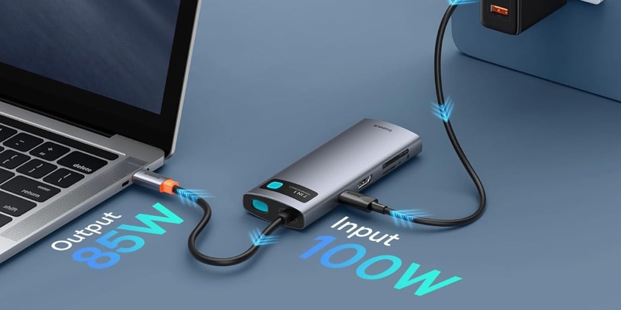 Image showing a Baseus USB-C hub connected to a Mac.