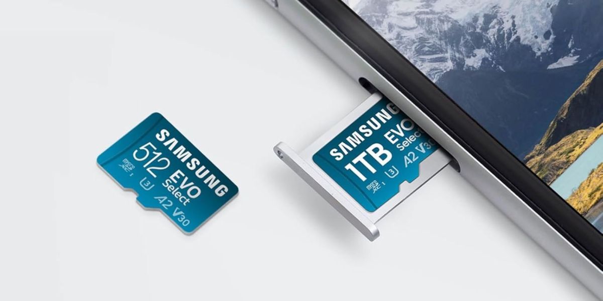 Image showing Samsung's 1TB EVO Select microSD card in a smartphone.