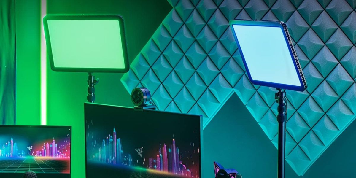 Razer Key Light Chroma set up behind a monitor.