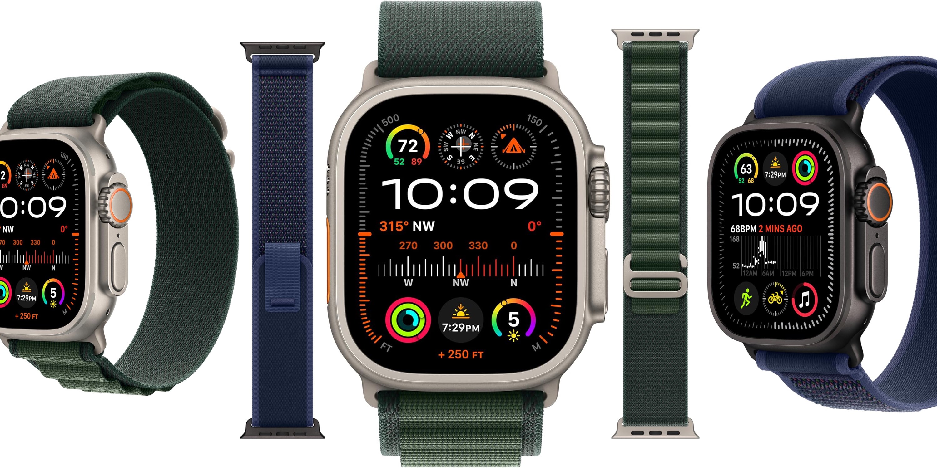 New 2024 official Apple Watch Dark Green Alpine and Blue Trail Loops