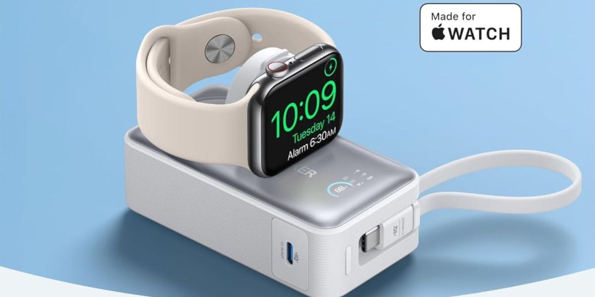 Image showing a render of Anker MagGo power bank with Apple Watch charger.