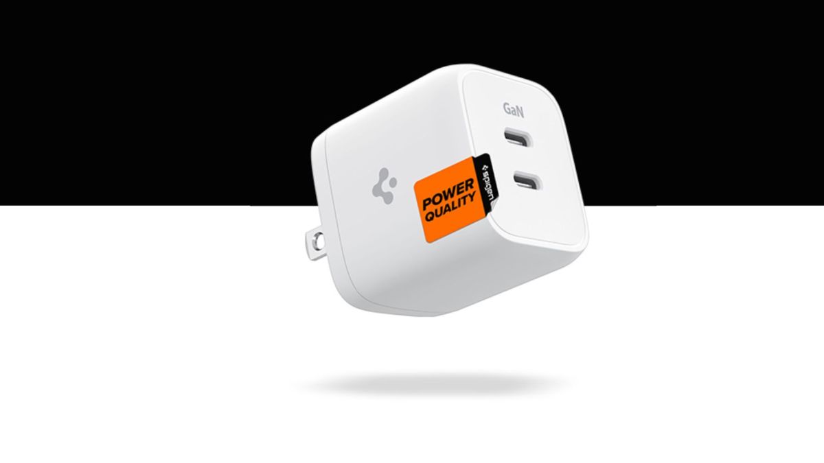 Image showing a render of Spigen's 45W USB-C charger.