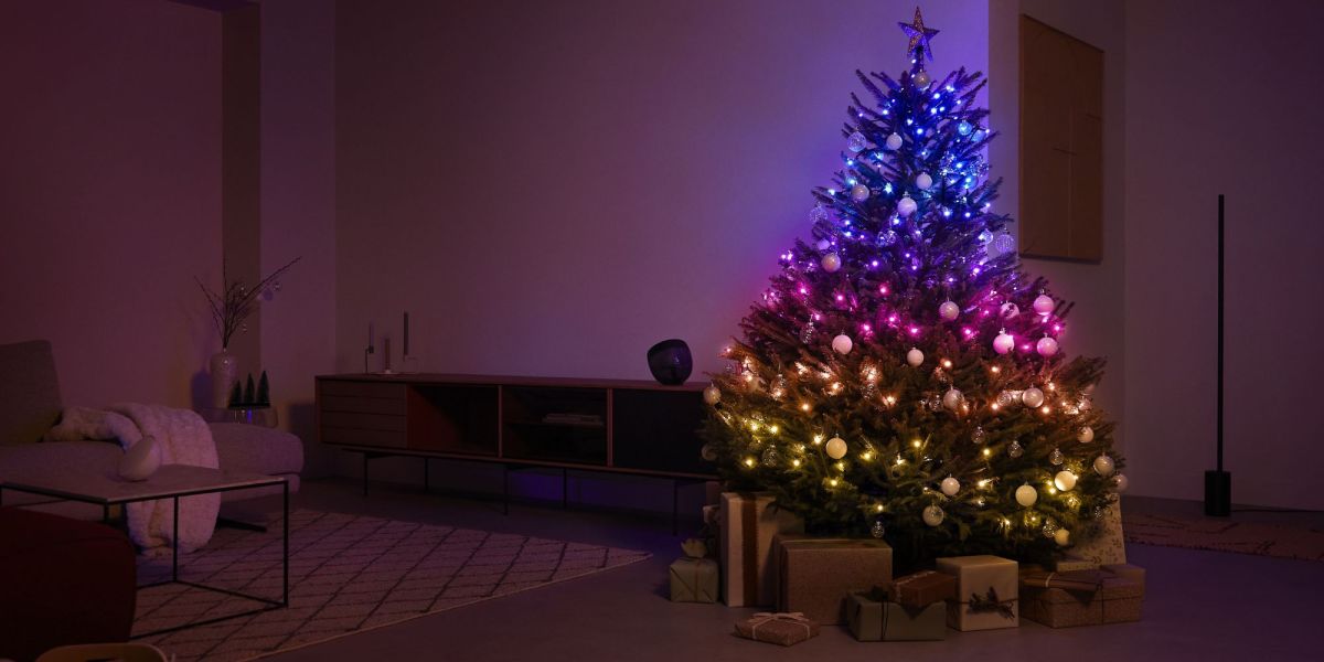 Image showing a Christmas tree decorated with Philips Hue light.