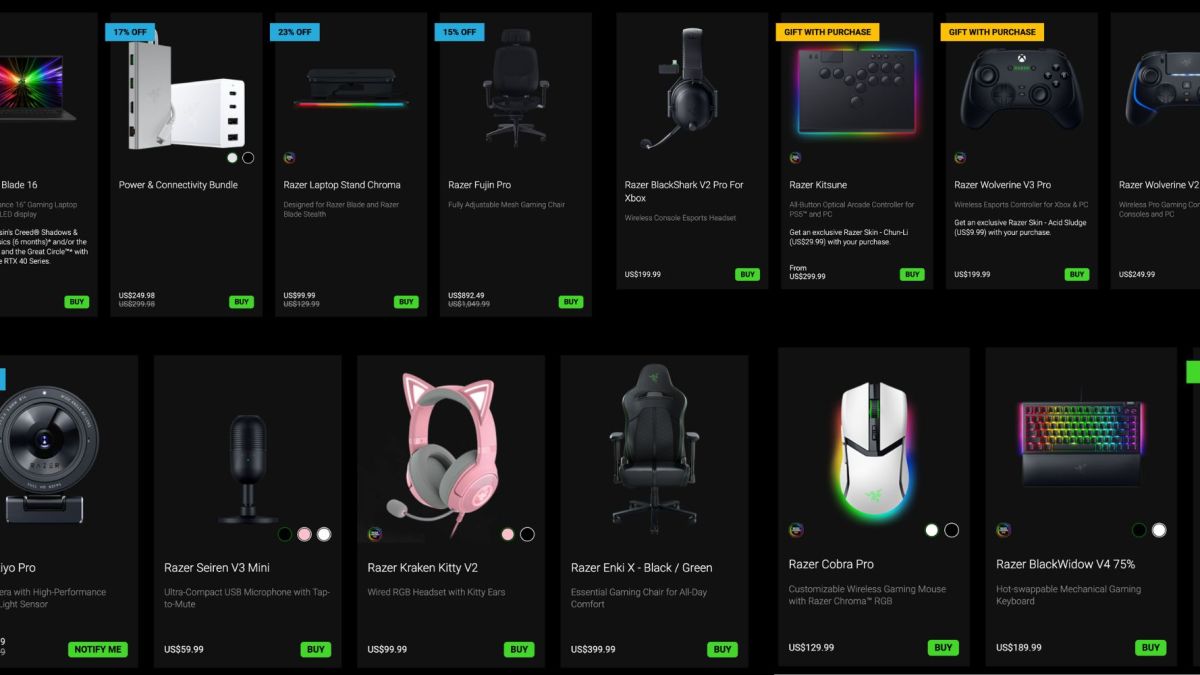 Razer Black Friday 2024 Holiday Gift guide.