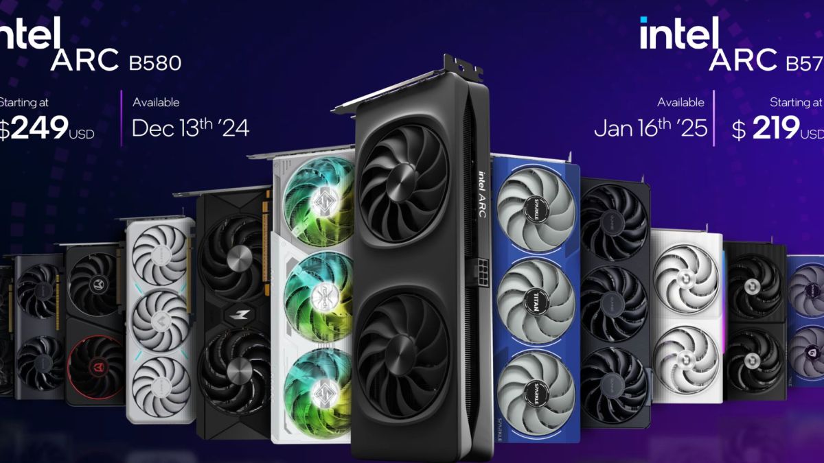 Image showing a render of Intel's new B-series Battlemage graphics cards.