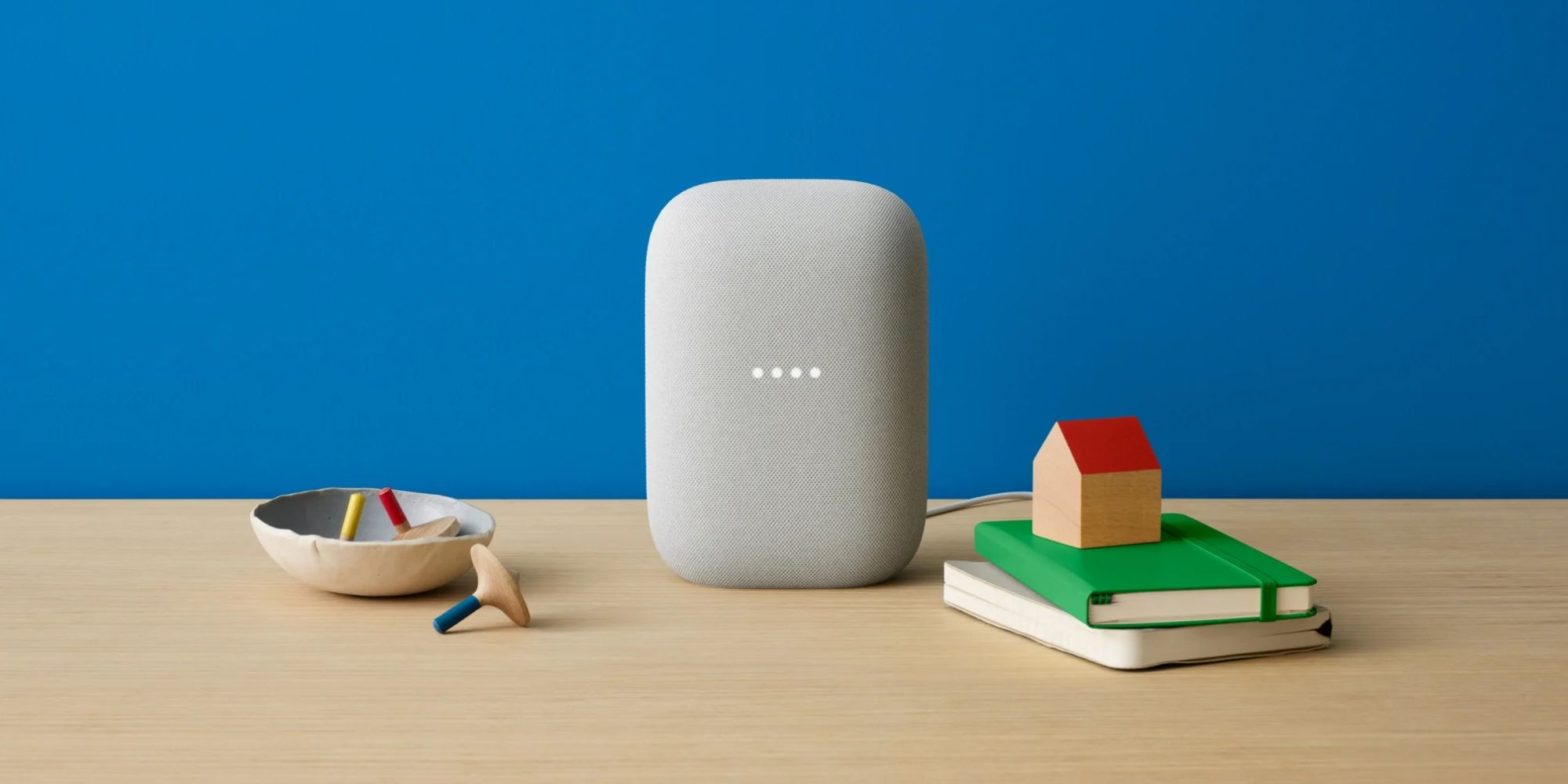 Image showing a render of Google's Nest Audio Smart Speaker in Chalk colorway.