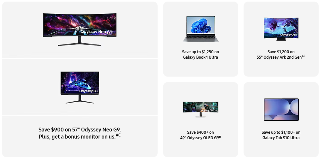 Samsung Cyber Monday deals lineup.