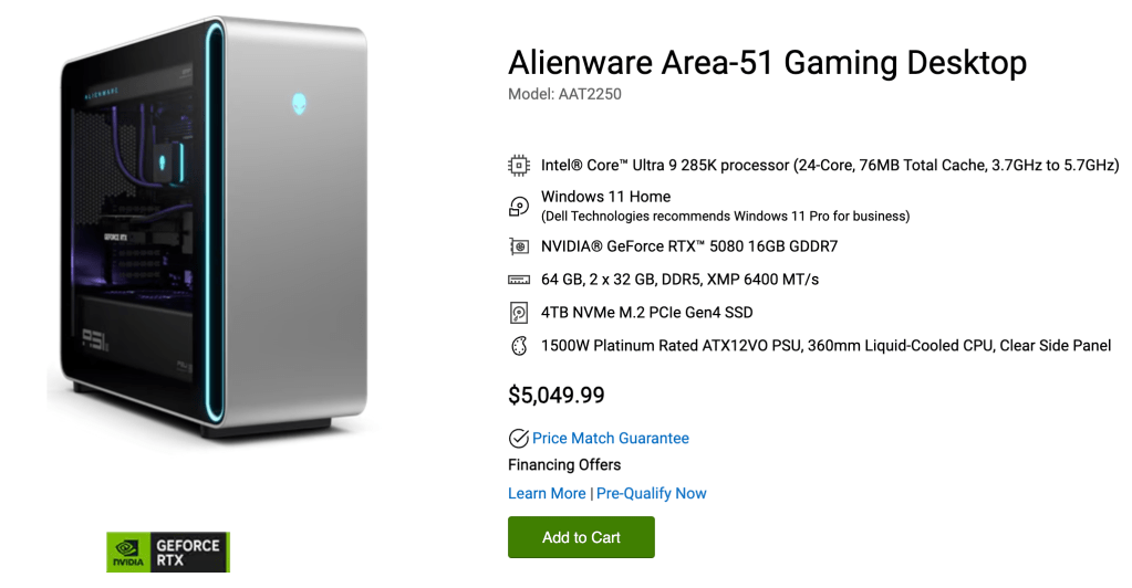 Alienware Area 51 64GB/4TB config.