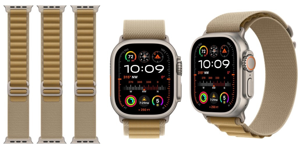 Apple Watch Ultra Alpine Loop (49mm) in Tan with the natural titanium finish