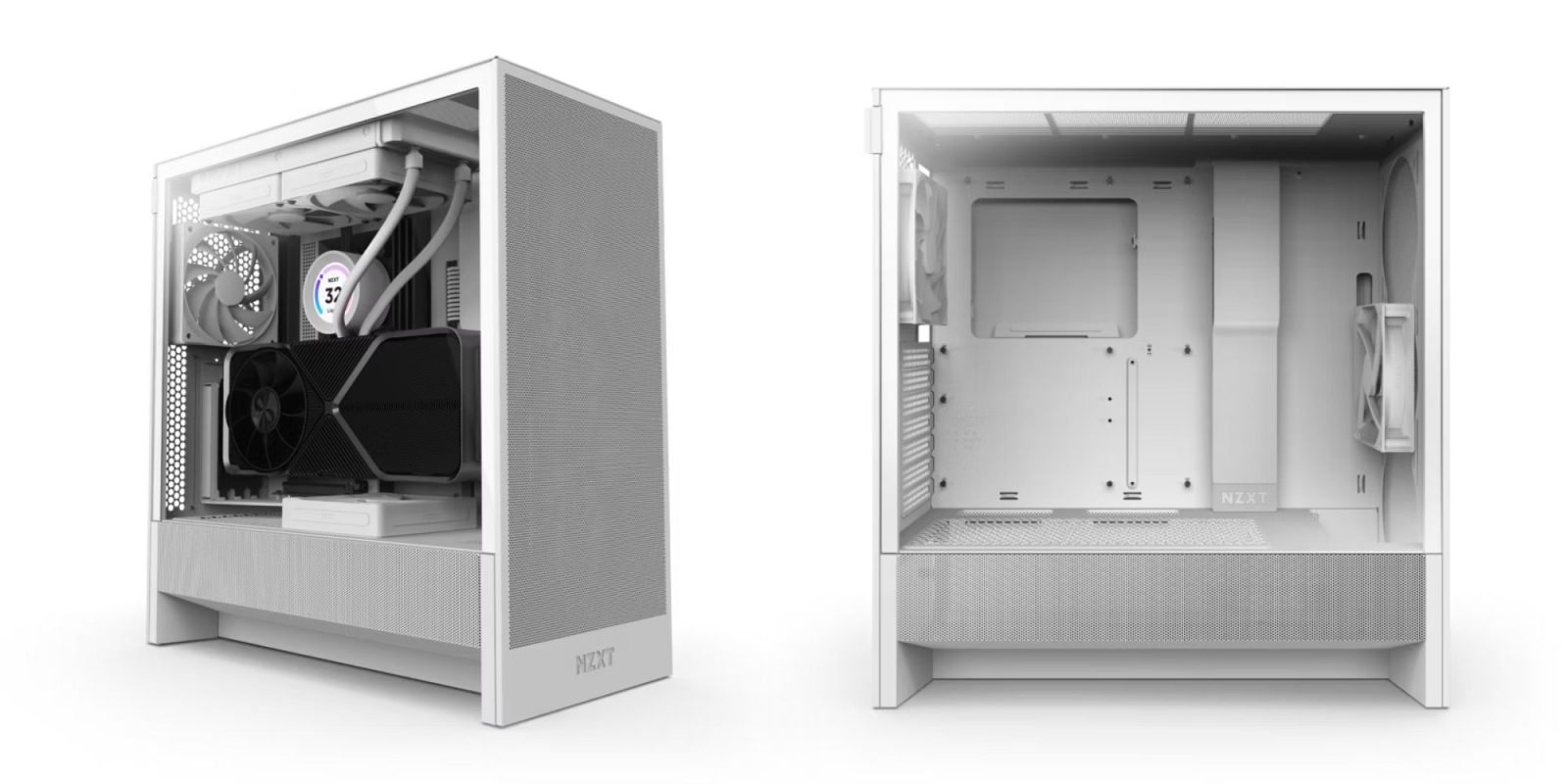 Image showing renders of NZXT H5 Flow PC case in white.