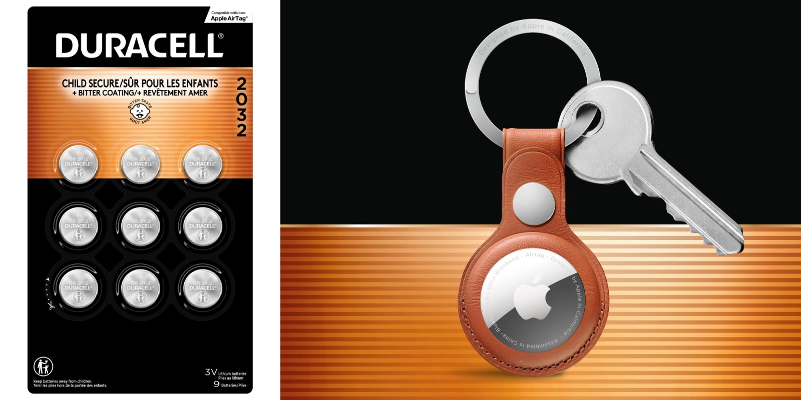 A brown leather key chain with silver tags