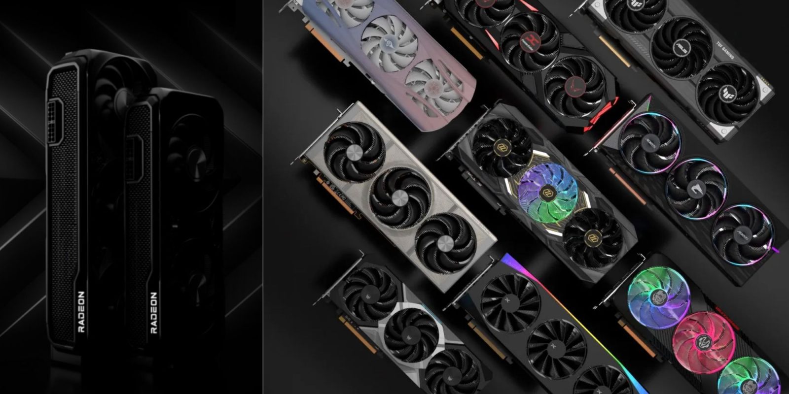 Image showing renders of AMD's new Radeon RX 9070 and RX 9070 XT GPUs.