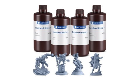 A group of brown bottles with white labels next to a group of statues