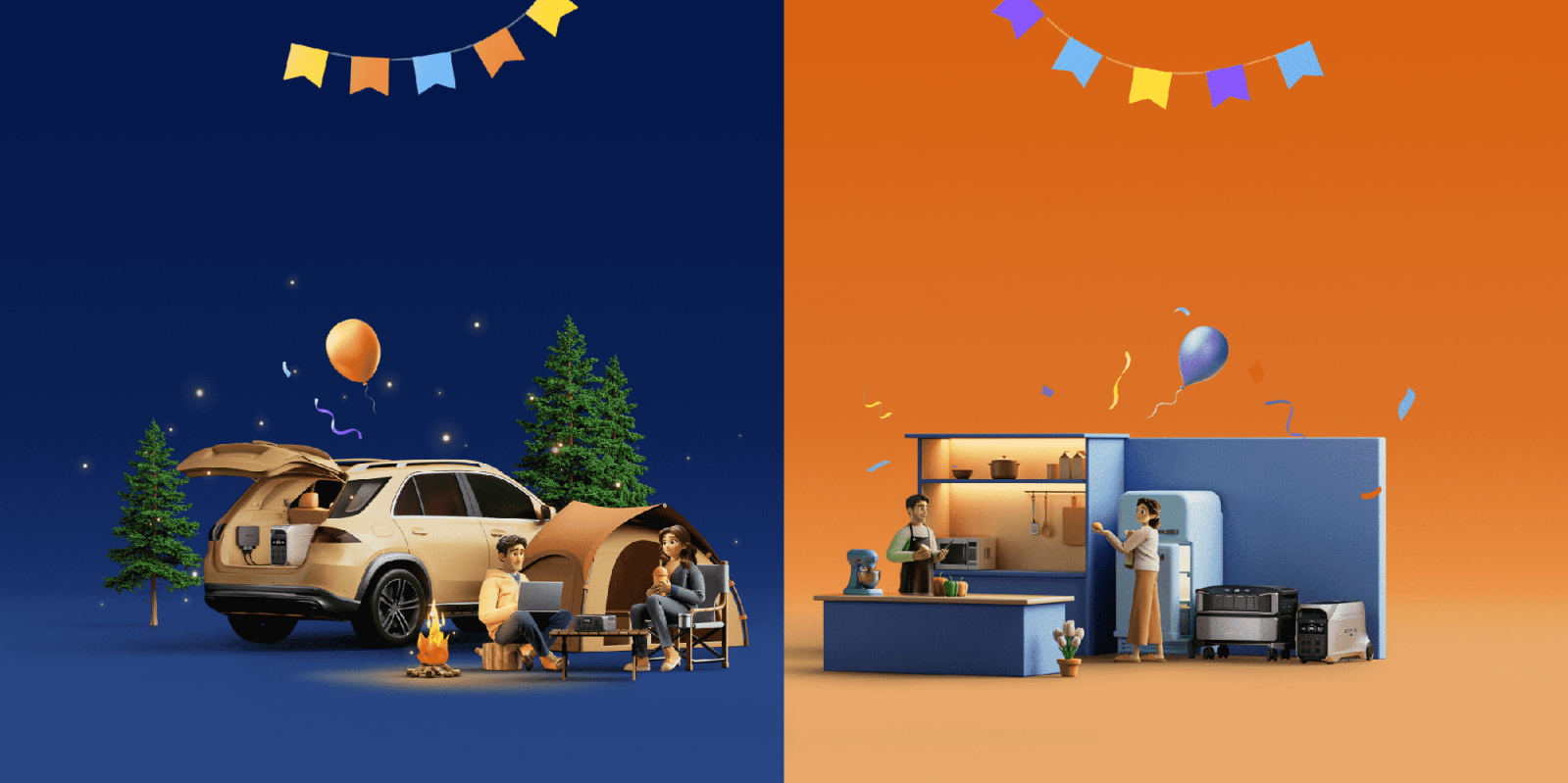 A couple of people camping in a tent