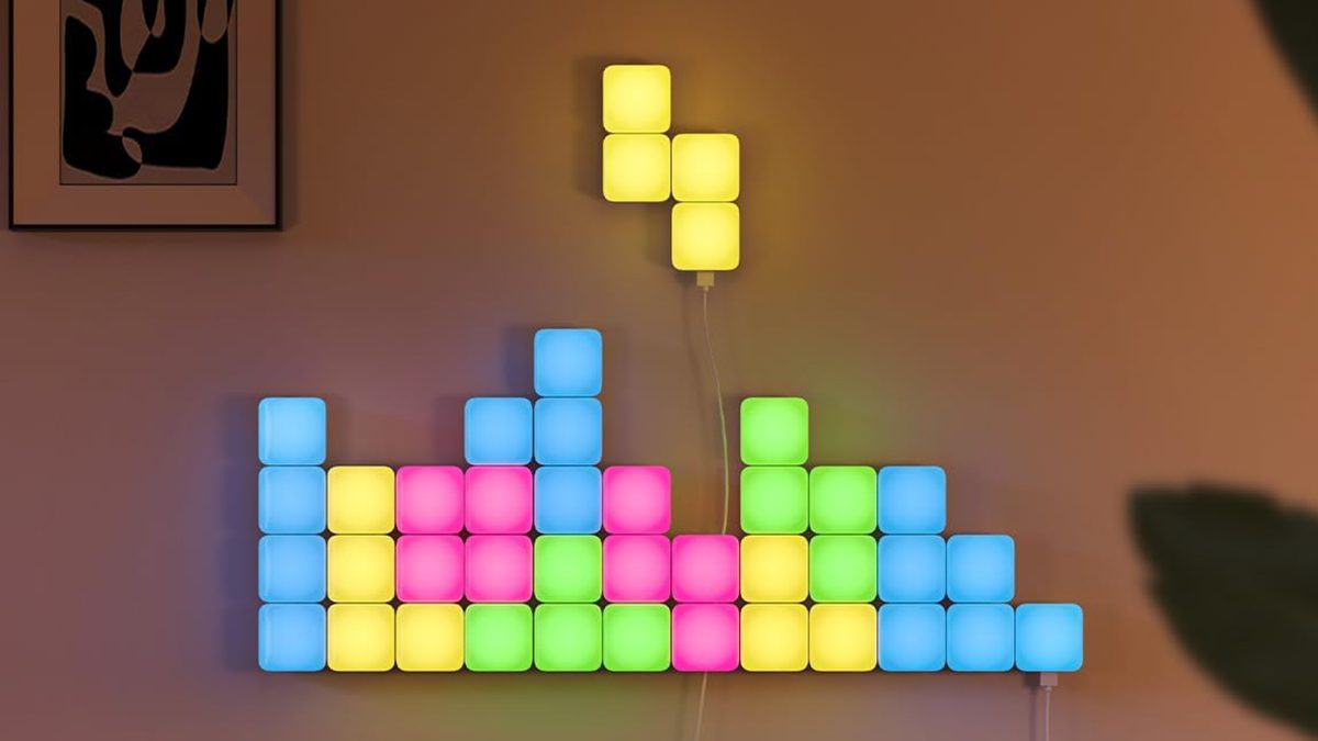 A colorful square lights on a wall