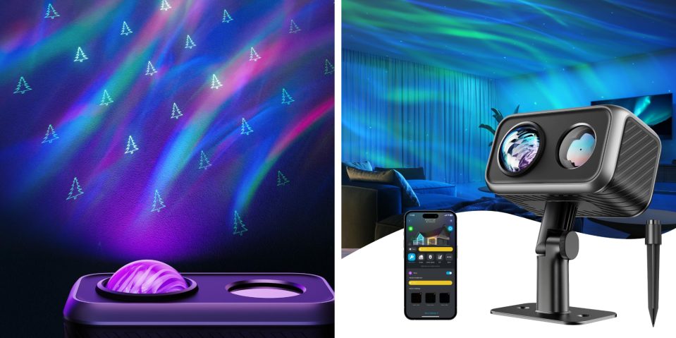 A collage of a room with a tv and a screen