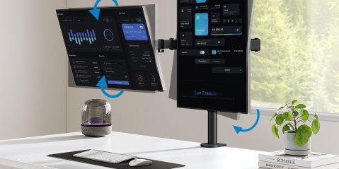 A computer screens on a desk