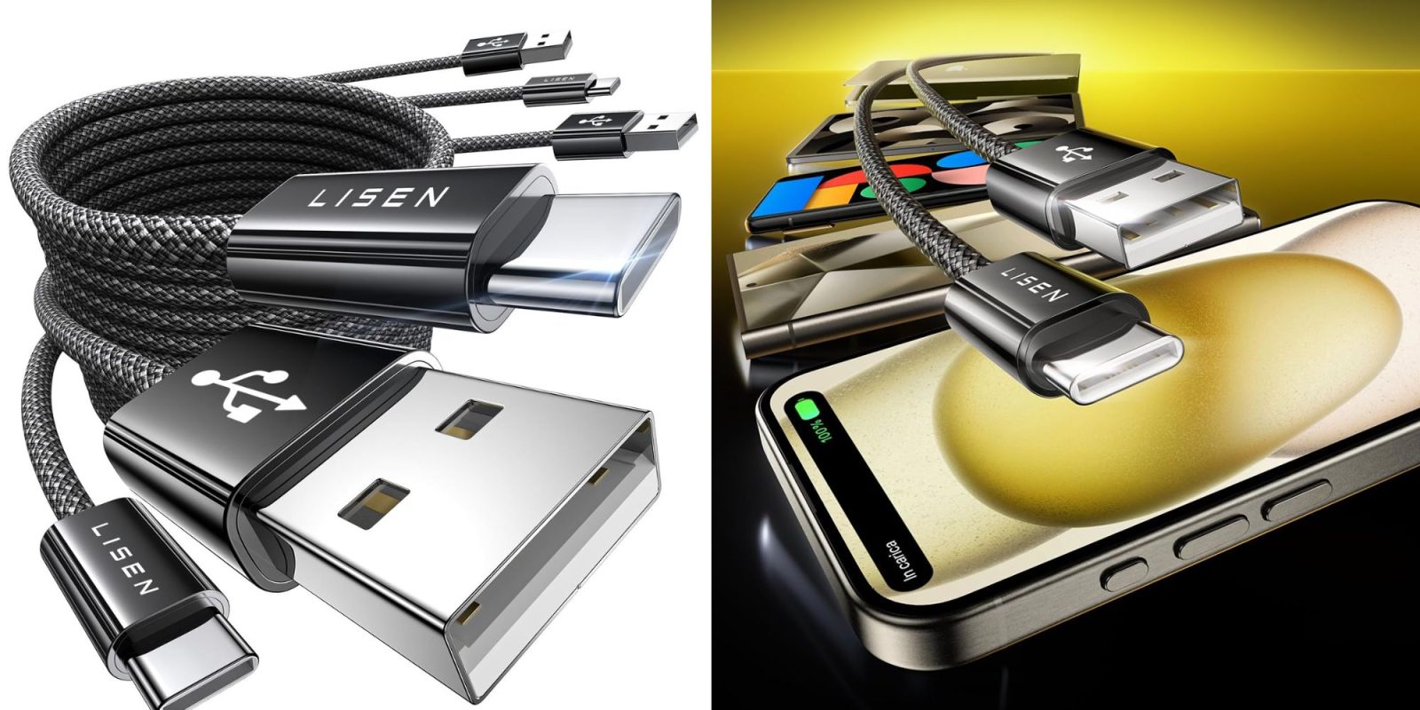 Image showing renders of LISEN's 3-pack USB-C cables.