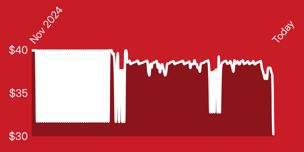 A red and white background with white lines