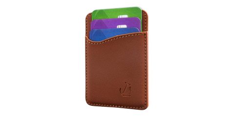 A brown leather wallet with several cards in it