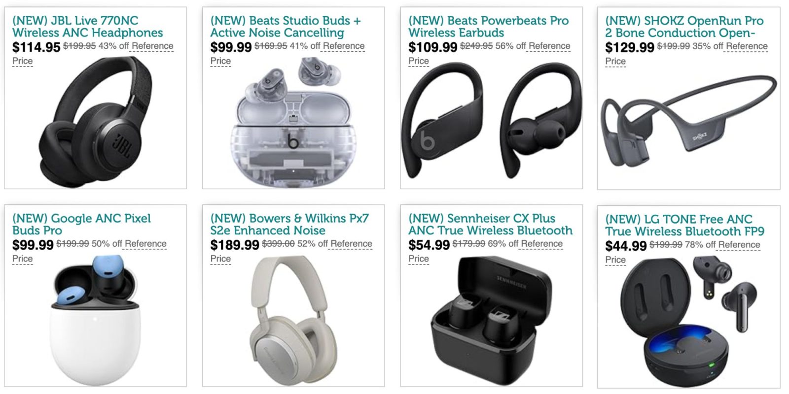 Image showing listings from earbuds and headphones sale at Woot.