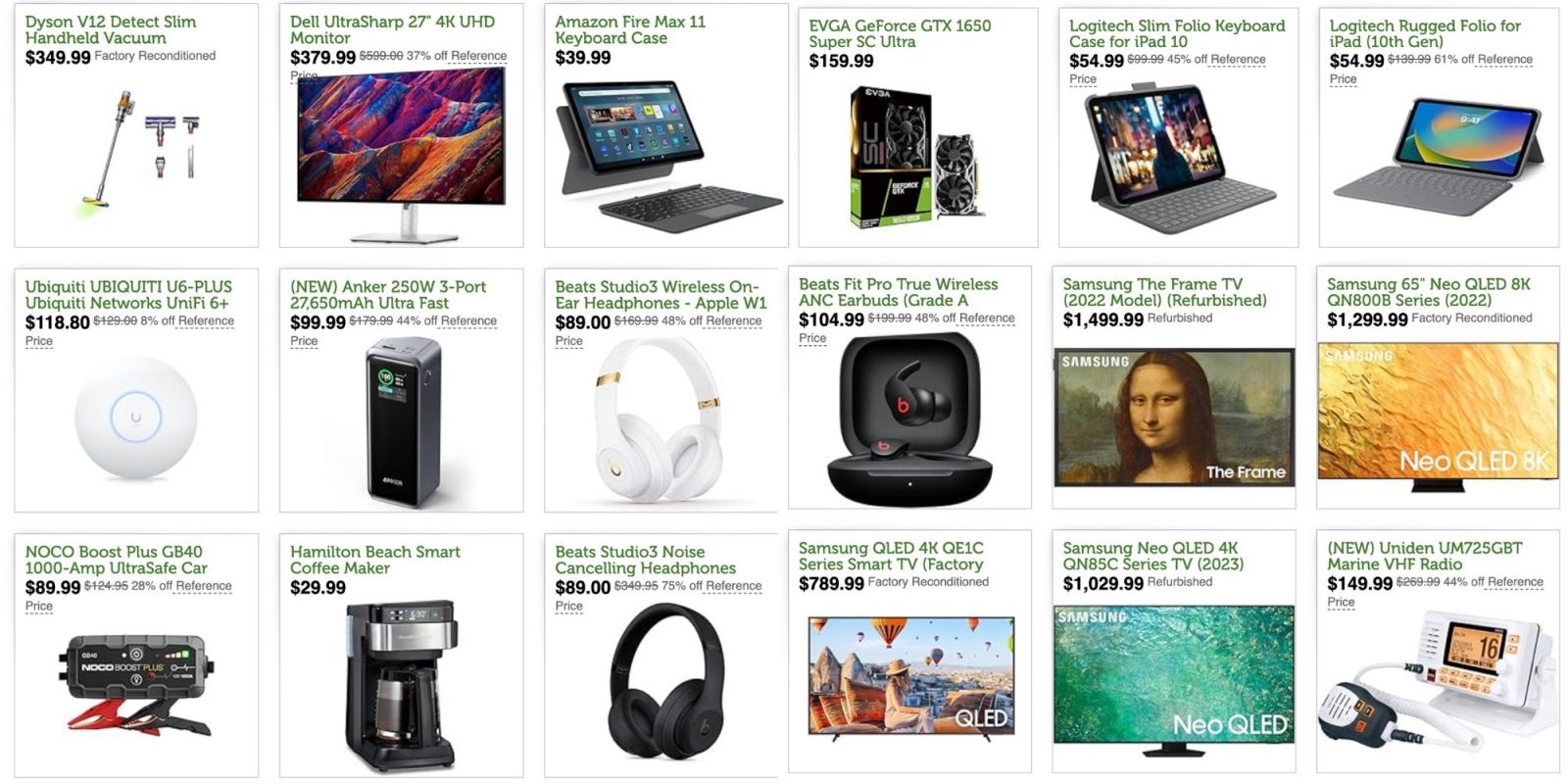 Image showing listings from Woot's warehouse clean out sale.