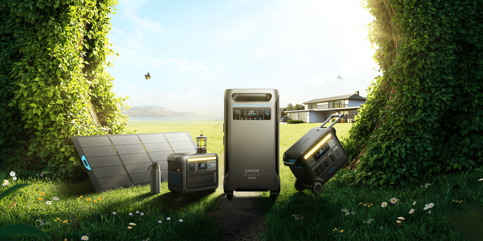 A group of luggage in a grass field