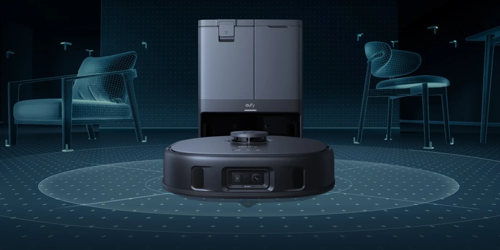 A robot vacuum cleaner on a floor